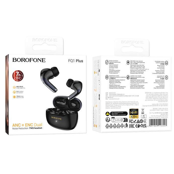 Беспроводные наушники ANC+ENC Borofone FQ1 Plus (black)