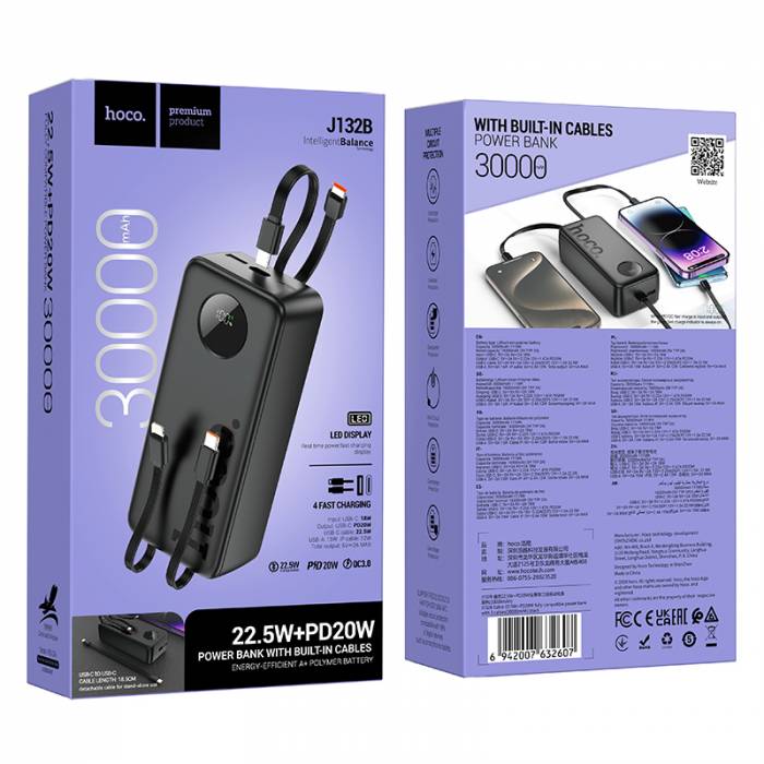 Портативный аккумулятор Hoco J132B 30000mAh PD22.5W + QC3.0 (black)