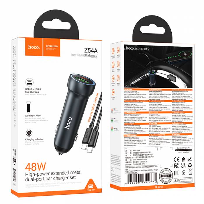 Автомобильное зарядное устройство для Type-C Hoco Z54A PD30W+QC3.0 (metal grey)