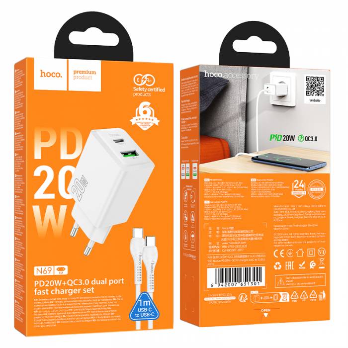 Зарядное устройство Hoco N69 PD20W+QC3.0 для Type-C (white)