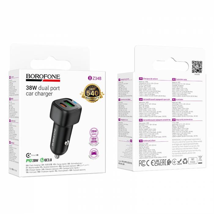 Автомобильное зарядное устройство Borofone BZ34B PD38W QC3.0 (black)