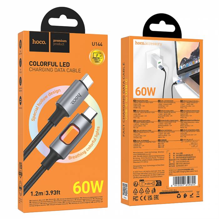 Кабель Type-C на Type-C 60W Hoco U144 (black)