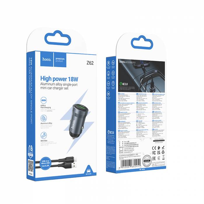Автомобильное зарядное устройство для Micro-USB Hoco Z62 QC3.0 (metal grey)