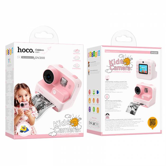 Детская камера Hoco DV200 с 2 объективами с функцией распечатки (pink)