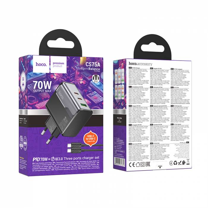 Зарядное устройство PD70W(2C1A) для Type-C Hoco CS75A (black)