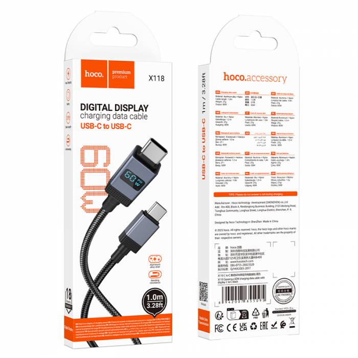 Кабель Type-C на Type-C 60W Hoco X118 (black)