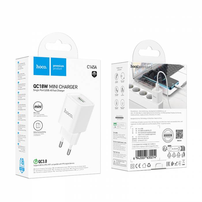 Зарядное устройство Hoco C145A QC3.0 (white)