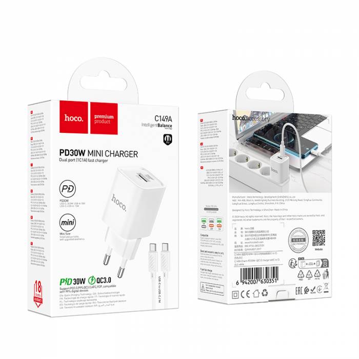 Зарядное устройство для Type-C Hoco C149A PD30W+QC3.0 (white)
