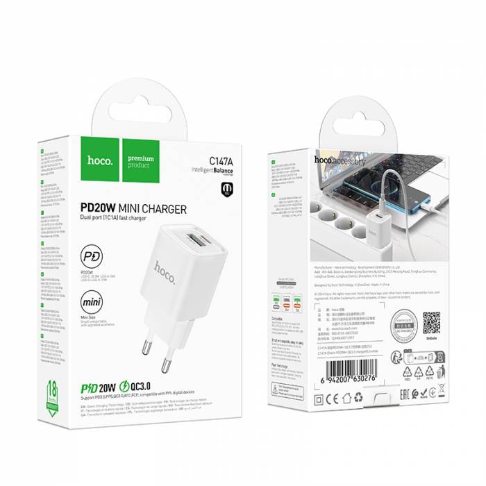 Зарядное устройство Hoco C147A PD20W+QC3.0 (white)