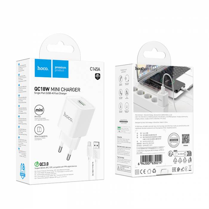 Зарядное устройство для Micro-USB Hoco C145A QC3.0 (white)