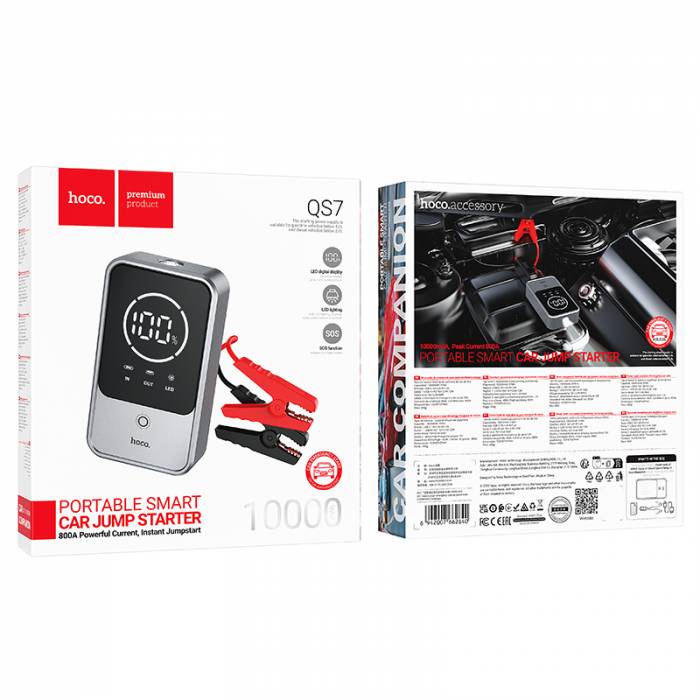 Портативный аккумулятор с пускозарядным устройством Hoco QS7 10000mAh (metal grey)