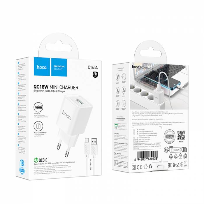 Зарядное устройство для Type-C Hoco C145A QC3.0 (white)