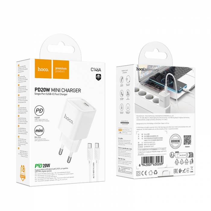 Зарядное устройство для Type-C Hoco C146A PD20W (white)