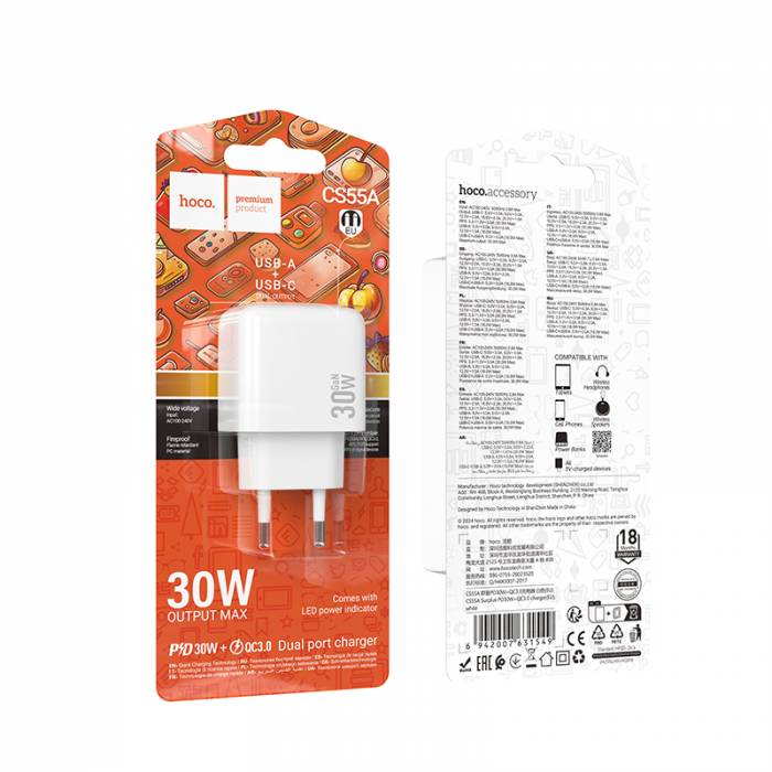 Зарядное устройство Hoco PD30W+QC3.0 CS55A (white)