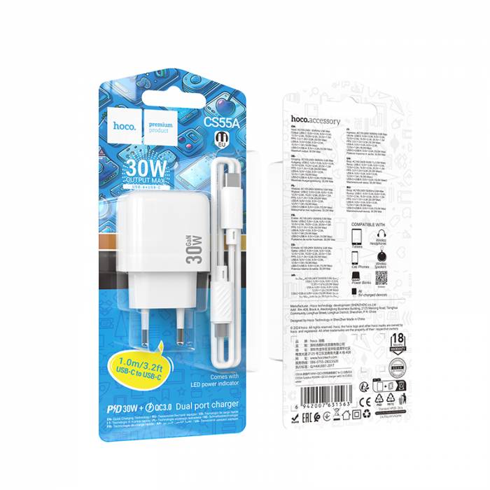 Зарядное устройство на Type-C Hoco PD30W+QC3.0 CS55A (white)