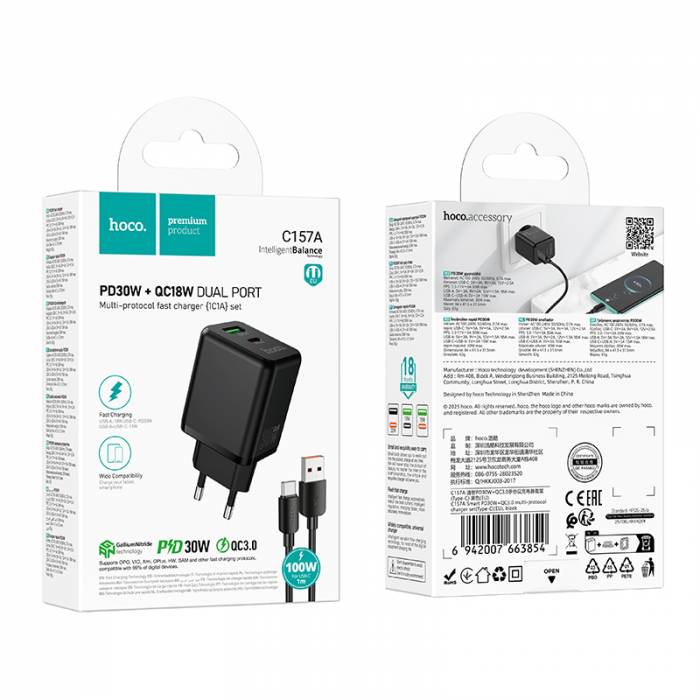 Зарядное устройство для Type-C PD30W+QC3.0 Hoco C157A (black)