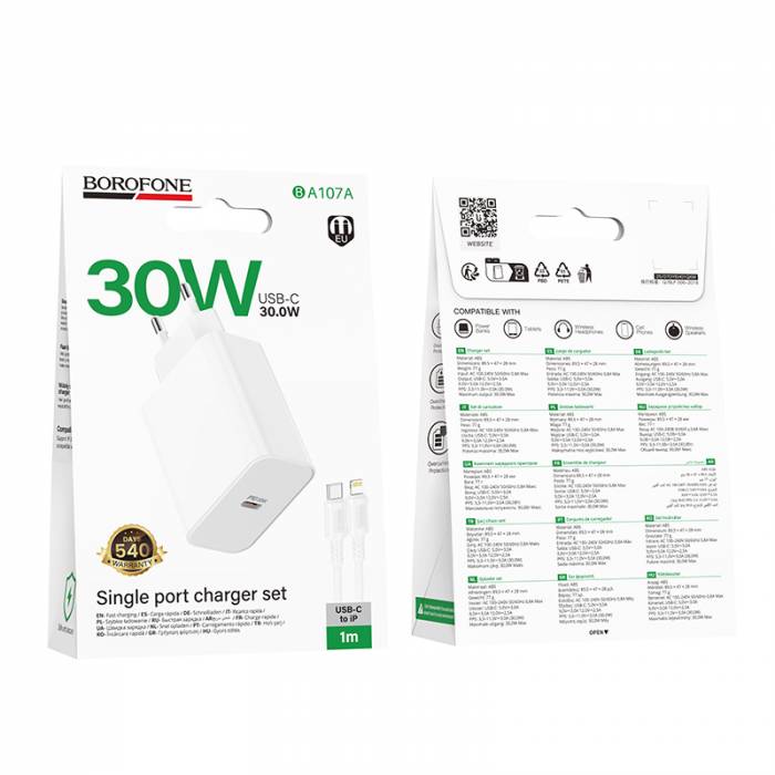 Зарядное устройство на Lightning PD30W Borofone BA107A (white)
