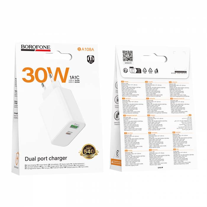 Зарядное устройство PD30W+QC3.0 Borofone BA108A (white)