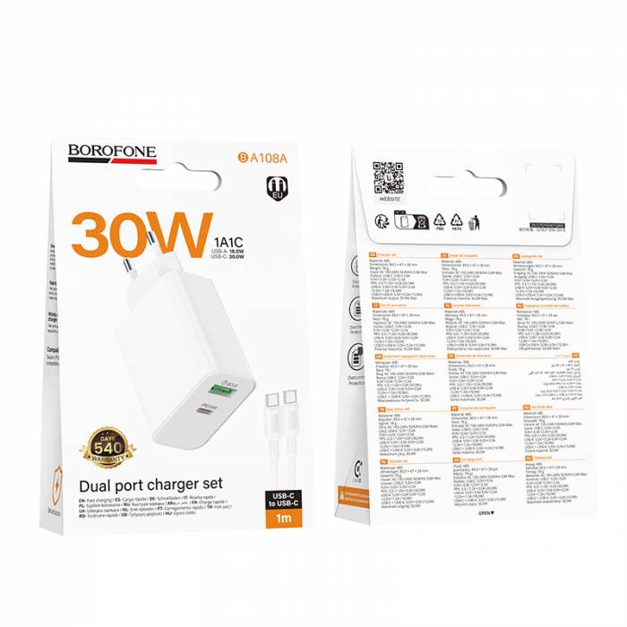 Зарядное устройство на Type-C PD30W+QC3.0 Borofone BA108A (white)
