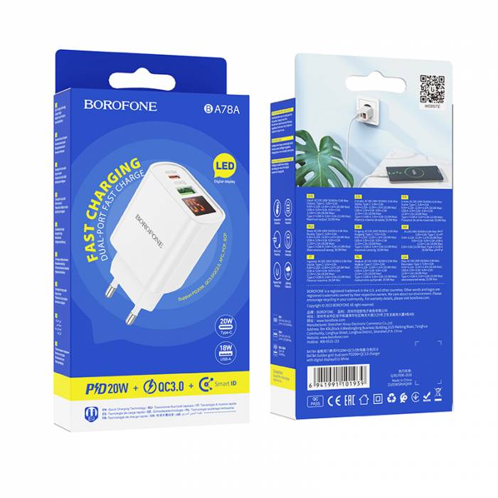 Зарядное устройство Borofone BA78A 20W PD + QC3.0 (white)