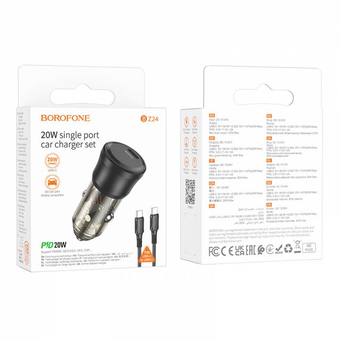 Автомобильное зарядное устройство для Type-C Borofone BZ24 PD20W QC3.0 (black)