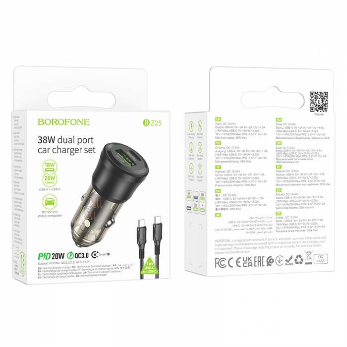 Автомобильное зарядное устройство для Type-C Borofone BZ25 PD38W QC3.0 (black)