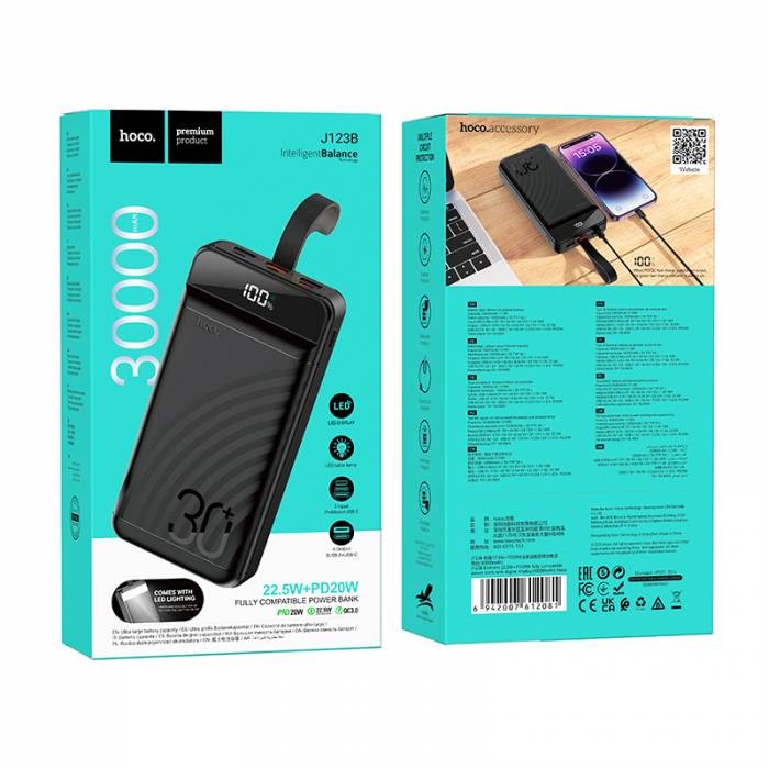 Портативный аккумулятор Hoco J123B 30000mAh PD20W+QC3.0 (Black)