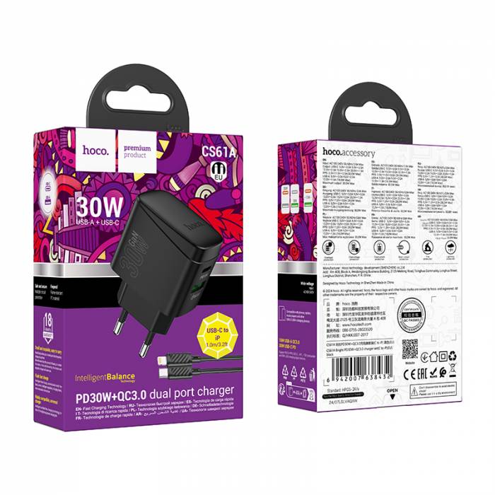 Зарядное устройство PD30W+QC3.0 для Lightning Hoco CS61A (black)