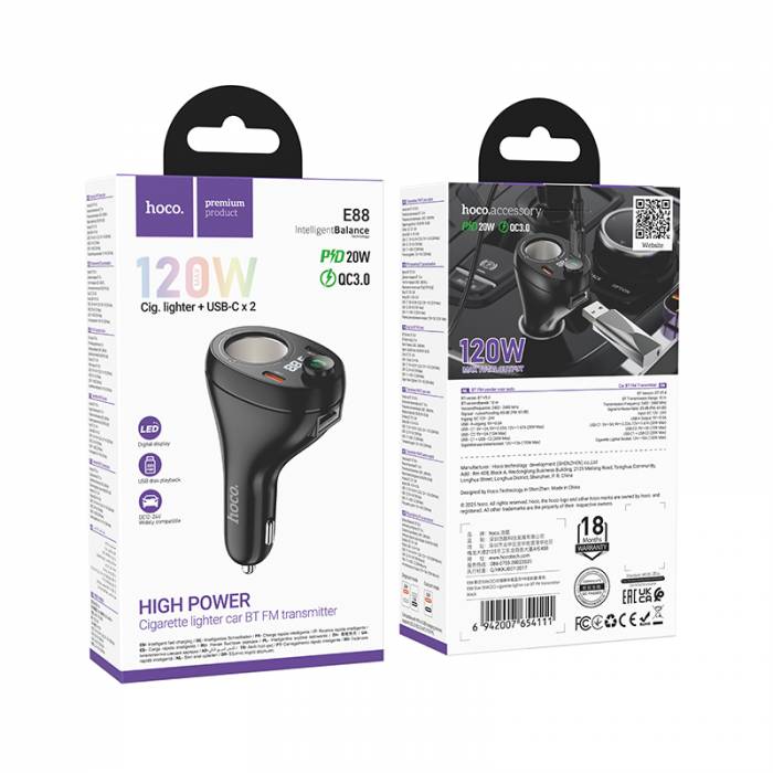 E88 Star 35W автомобильный BT FM трансмиттер (black)