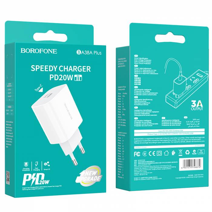 Зарядное устройство Borofone BA38A Plus 20W PD + QC3.0 (white)